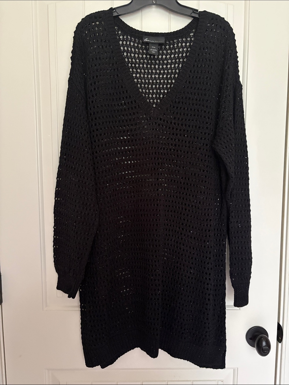 Lane Bryant Black Open-Knit V-Neck Tunic Sweater